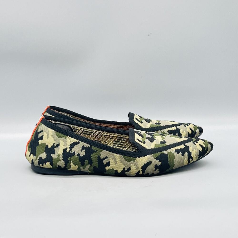 Birdies Shoes Womens 10 Green Camo Jacquard Loafer Flats Pointed Toe Slip On
